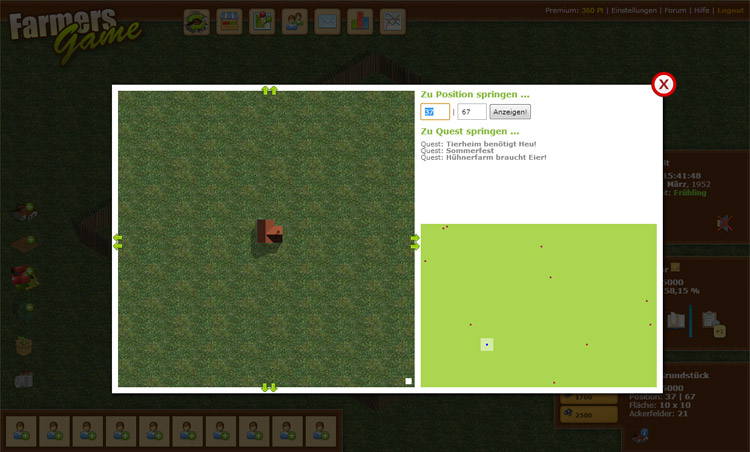 Landkarte, auf der alle Online Spieler mit ihren Bauernhöfen angezeigt werden.